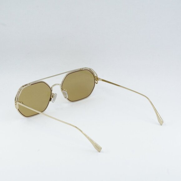 Fendi FE40039U 10L Sunglasses Gold Geometric Frame, Yellow Mirror Lenses